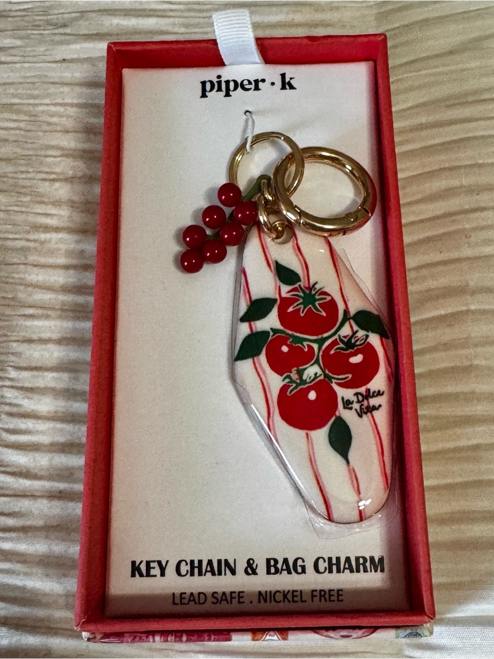 piper·k Red Tomato Key Chain & Bag Charm with Gold Hardware